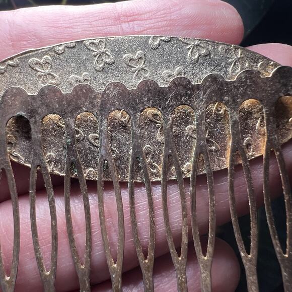 VTG Cloisonné Enamel Hair Gold Tone Comb Butterfly Flowers Red Yellow Green Blue - Picture 5 of 7